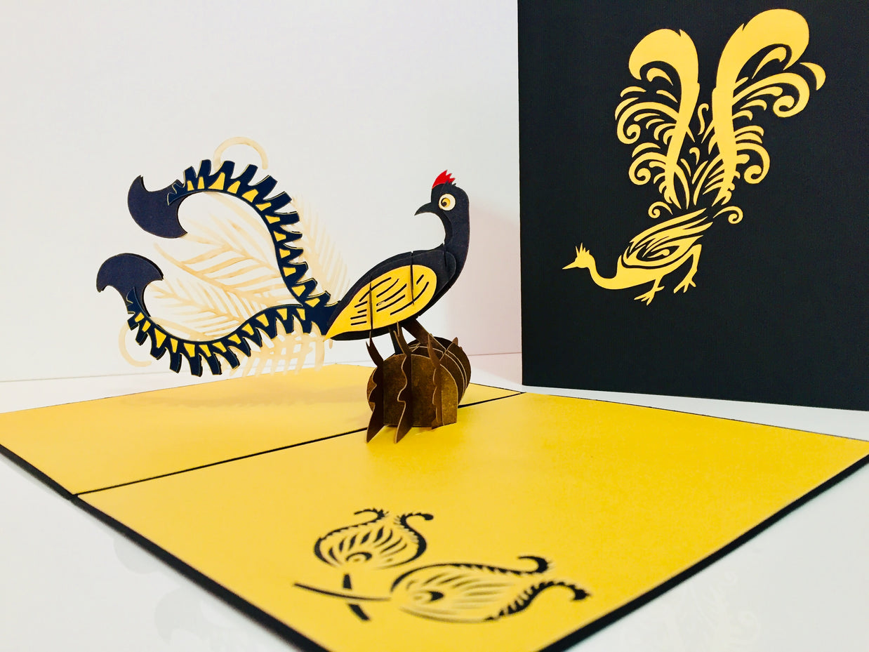 Lyrebird Australian Native Bird Origami Pop Cards 3D Pop Up Greeting Card Happy Birthday Thank You Handmade Gift Thinking of You Blank Card for Any Occasion Happy Mother's Day Happy Father's Australiana Birds