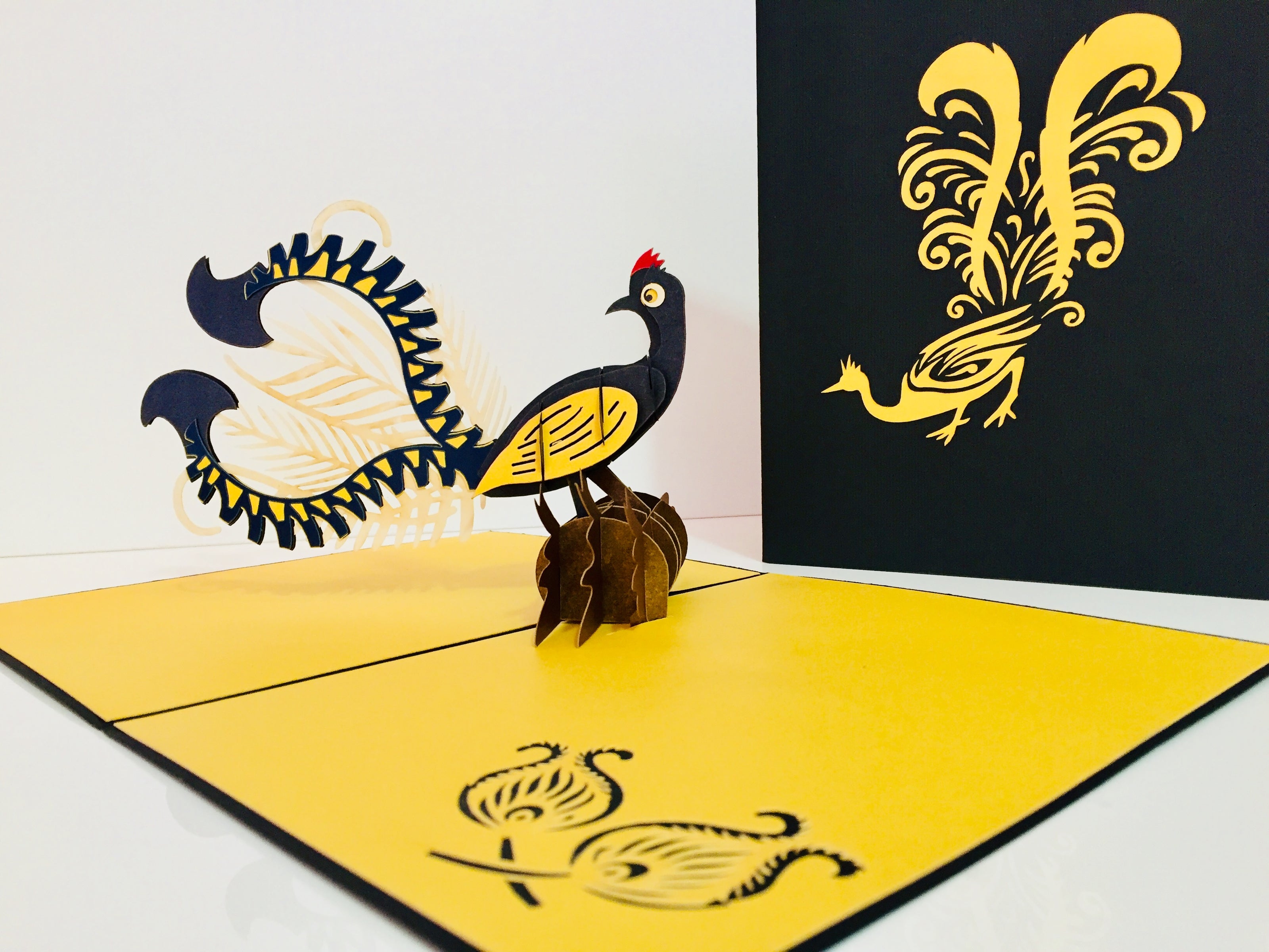 Lyrebird Australian Native Bird Origami Pop Cards 3D Pop Up Greeting Card Happy Birthday Thank You Handmade Gift Thinking of You Blank Card for Any Occasion Happy Mother's Day Happy Father's Australiana Birds