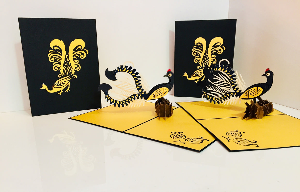 Lyrebird Australian Native Bird Origami Pop Cards 3D Pop Up Greeting Card Happy Birthday Thank You Handmade Gift Thinking of You Blank Card for Any Occasion Happy Mother's Day Happy Father's Australiana Birds