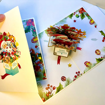 Magical Christmas Present Box with Aussie Santa & Australian Wildlife Friends Origami Pop Cards 3D Pop Up Greeting Card Merry Christmas Thank You Handmade Best Wishes Blank Card Gift Happy Holidays Celebrate the Special Day