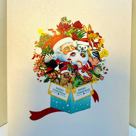 Magical Christmas Present Box with Aussie Santa & Australian Wildlife Friends Origami Pop Cards 3D Pop Up Greeting Card Merry Christmas Thank You Handmade Best Wishes Blank Card Gift Happy Holidays Celebrate the Special Day