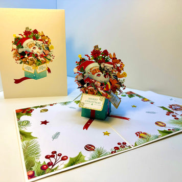 Magical Christmas Present Box with Aussie Santa & Australian Wildlife Friends Origami Pop Cards 3D Pop Up Greeting Card Merry Christmas Thank You Handmade Best Wishes Blank Card Gift Happy Holidays Celebrate the Special Day