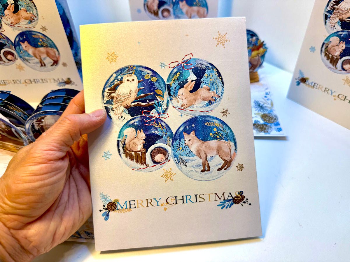 🎄 Magical Merry Christmas with Woodland Animals in Snow Globes – Fox, Owl, Rabbit & Squirrel 🎄 Origami Pop Cards 3D Pop Up Greeting Card Merry Christmas Thank You Handmade Best Wishes Blank Card Gift Happy Holidays Celebrate the Special Day