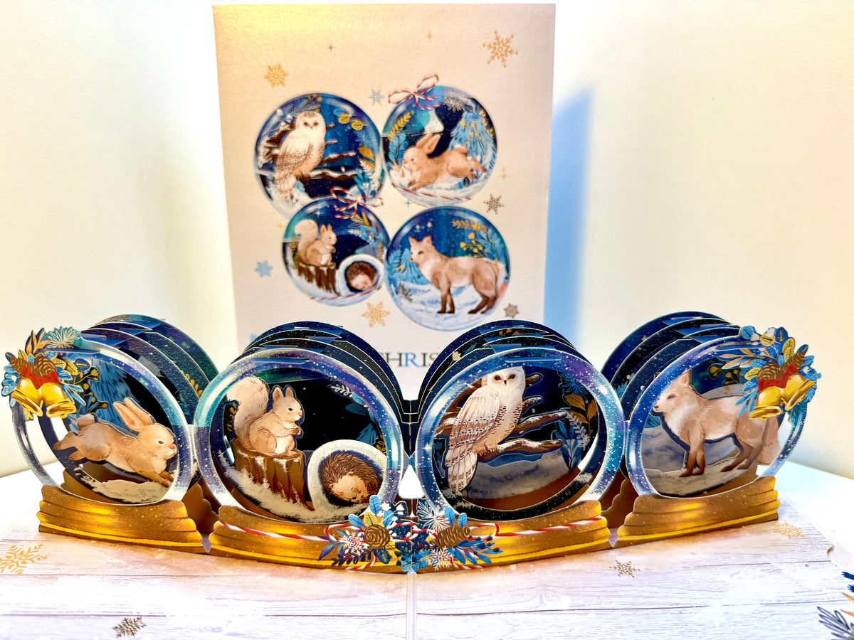 🎄 Magical Merry Christmas with Woodland Animals in Snow Globes – Fox, Owl, Rabbit & Squirrel 🎄 Origami Pop Cards 3D Pop Up Greeting Card Merry Christmas Thank You Handmade Best Wishes Blank Card Gift Happy Holidays Celebrate the Special Day