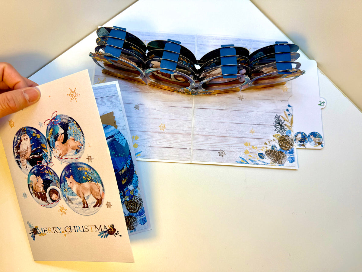 🎄 Magical Merry Christmas with Woodland Animals in Snow Globes – Fox, Owl, Rabbit & Squirrel 🎄 Origami Pop Cards 3D Pop Up Greeting Card Merry Christmas Thank You Handmade Best Wishes Blank Card Gift Happy Holidays Celebrate the Special Day