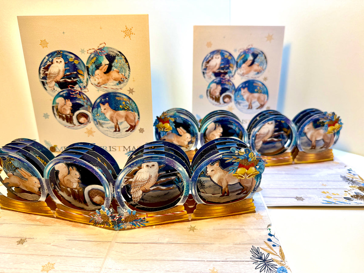 🎄 Magical Merry Christmas with Woodland Animals in Snow Globes – Fox, Owl, Rabbit & Squirrel 🎄 Origami Pop Cards 3D Pop Up Greeting Card Merry Christmas Thank You Handmade Best Wishes Blank Card Gift Happy Holidays Celebrate the Special Day