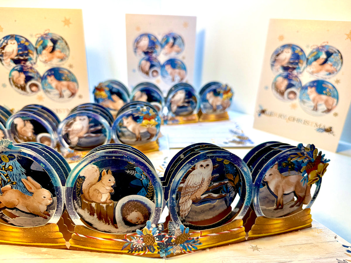 🎄 Magical Merry Christmas with Woodland Animals in Snow Globes – Fox, Owl, Rabbit & Squirrel 🎄 Origami Pop Cards 3D Pop Up Greeting Card Merry Christmas Thank You Handmade Best Wishes Blank Card Gift Happy Holidays Celebrate the Special Day