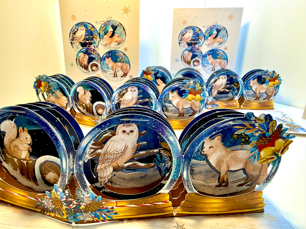 🎄 Magical Merry Christmas with Woodland Animals in Snow Globes – Fox, Owl, Rabbit & Squirrel 🎄 Origami Pop Cards 3D Pop Up Greeting Card Merry Christmas Thank You Handmade Best Wishes Blank Card Gift Happy Holidays Celebrate the Special Day