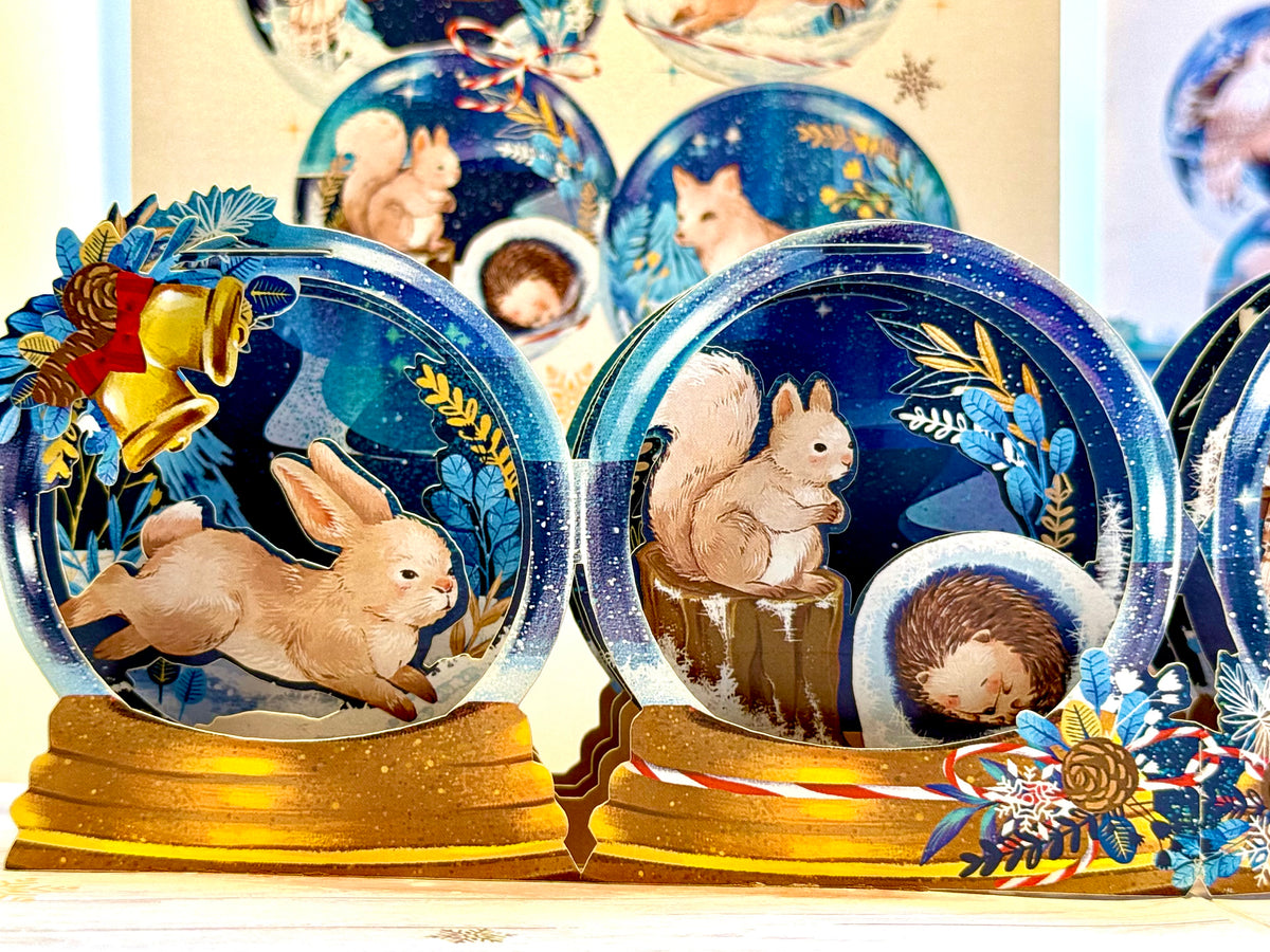 🎄 Magical Merry Christmas with Woodland Animals in Snow Globes – Fox, Owl, Rabbit & Squirrel 🎄 Origami Pop Cards 3D Pop Up Greeting Card Merry Christmas Thank You Handmade Best Wishes Blank Card Gift Happy Holidays Celebrate the Special Day