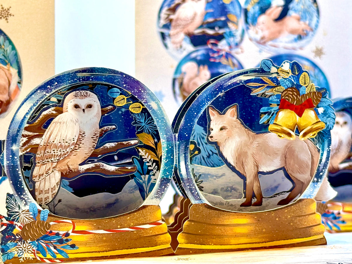 🎄 Magical Merry Christmas with Woodland Animals in Snow Globes – Fox, Owl, Rabbit & Squirrel 🎄 Origami Pop Cards 3D Pop Up Greeting Card Merry Christmas Thank You Handmade Best Wishes Blank Card Gift Happy Holidays Celebrate the Special Day