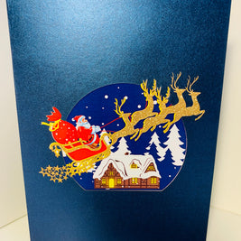 Premium Magical Santa Sleigh & Flying Reindeer Origami Pop Cards 3D Pop Up Greeting Card Merry Christmas Thank You Handmade Best Wishes Blank Card Gift Happy Holidays Celebrate the Special Day Moment with Family and Friends
