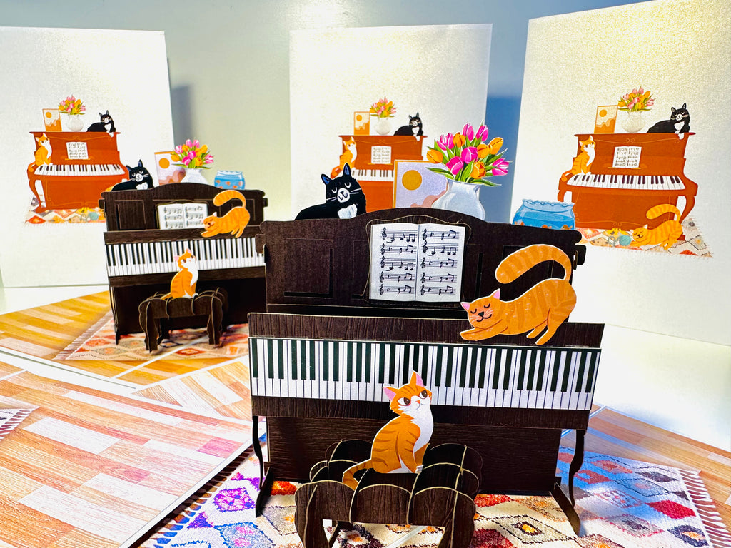 Majestic Musical Cats on a Piano! ~ Perfect Gifts for Crazy Cat Lovers Origami Pop Cards 3D Pop Up Greeting Card Best Wishes Happy Birthday Gift Thank You Handmade Best Wishes Blank Card for Any Occasion Happy Mother's Day Happy Father's Day Celebration