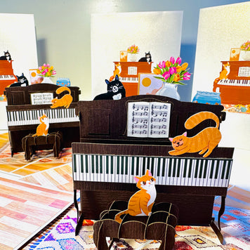 Majestic Musical Cats on a Piano! ~ Perfect Gifts for Crazy Cat Lovers Origami Pop Cards 3D Pop Up Greeting Card Best Wishes Happy Birthday Gift Thank You Handmade Best Wishes Blank Card for Any Occasion Happy Mother's Day Happy Father's Day Celebration
