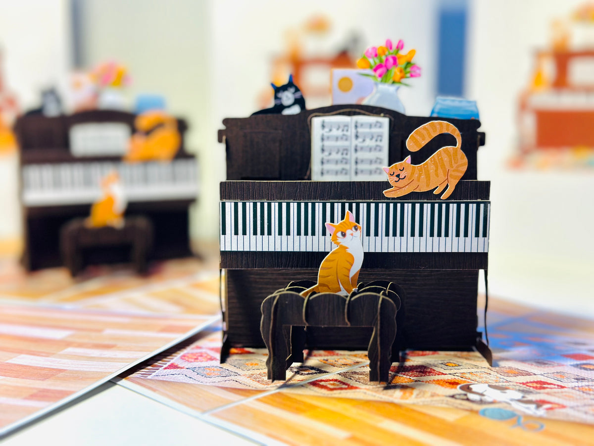 Majestic Musical Cats on a Piano! ~ Perfect Gifts for Crazy Cat Lovers Origami Pop Cards 3D Pop Up Greeting Card Best Wishes Happy Birthday Gift Thank You Handmade Best Wishes Blank Card for Any Occasion Happy Mother's Day Happy Father's Day Celebration