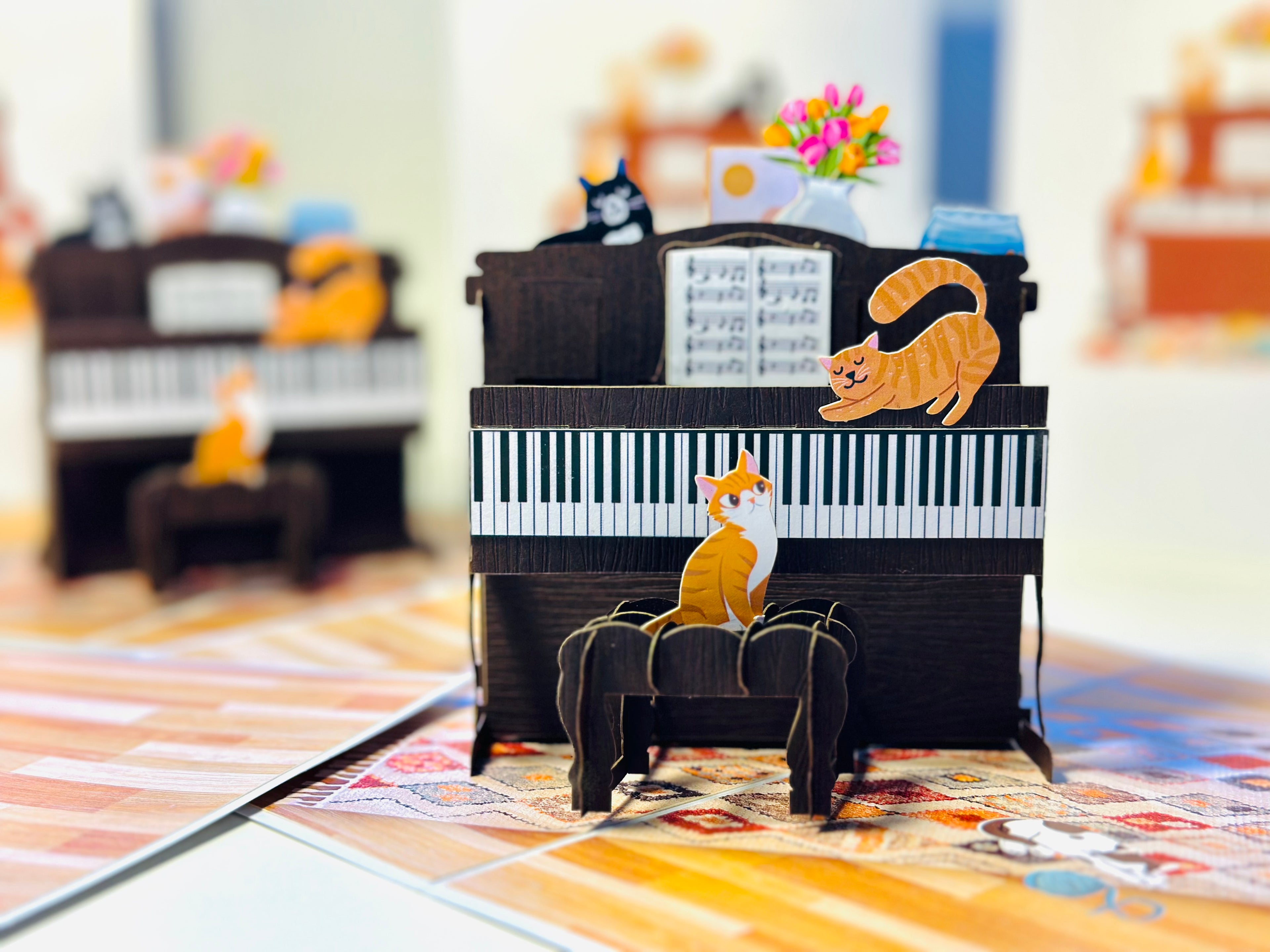 Majestic Musical Cats on a Piano! ~ Perfect Gifts for Crazy Cat Lovers Origami Pop Cards 3D Pop Up Greeting Card Best Wishes Happy Birthday Gift Thank You Handmade Best Wishes Blank Card for Any Occasion Happy Mother's Day Happy Father's Day Celebration
