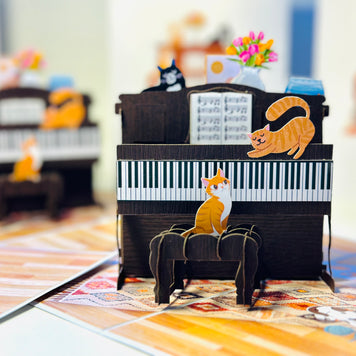 Majestic Musical Cats on a Piano! ~ Perfect Gifts for Crazy Cat Lovers Origami Pop Cards 3D Pop Up Greeting Card Best Wishes Happy Birthday Gift Thank You Handmade Best Wishes Blank Card for Any Occasion Happy Mother's Day Happy Father's Day Celebration