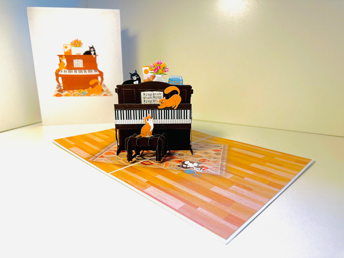 Majestic Musical Cats on a Piano! ~ Perfect Gifts for Crazy Cat Lovers Origami Pop Cards 3D Pop Up Greeting Card Best Wishes Happy Birthday Gift Thank You Handmade Best Wishes Blank Card for Any Occasion Happy Mother's Day Happy Father's Day Celebration