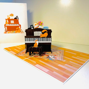 Majestic Musical Cats on a Piano! ~ Perfect Gifts for Crazy Cat Lovers Origami Pop Cards 3D Pop Up Greeting Card Best Wishes Happy Birthday Gift Thank You Handmade Best Wishes Blank Card for Any Occasion Happy Mother's Day Happy Father's Day Celebration