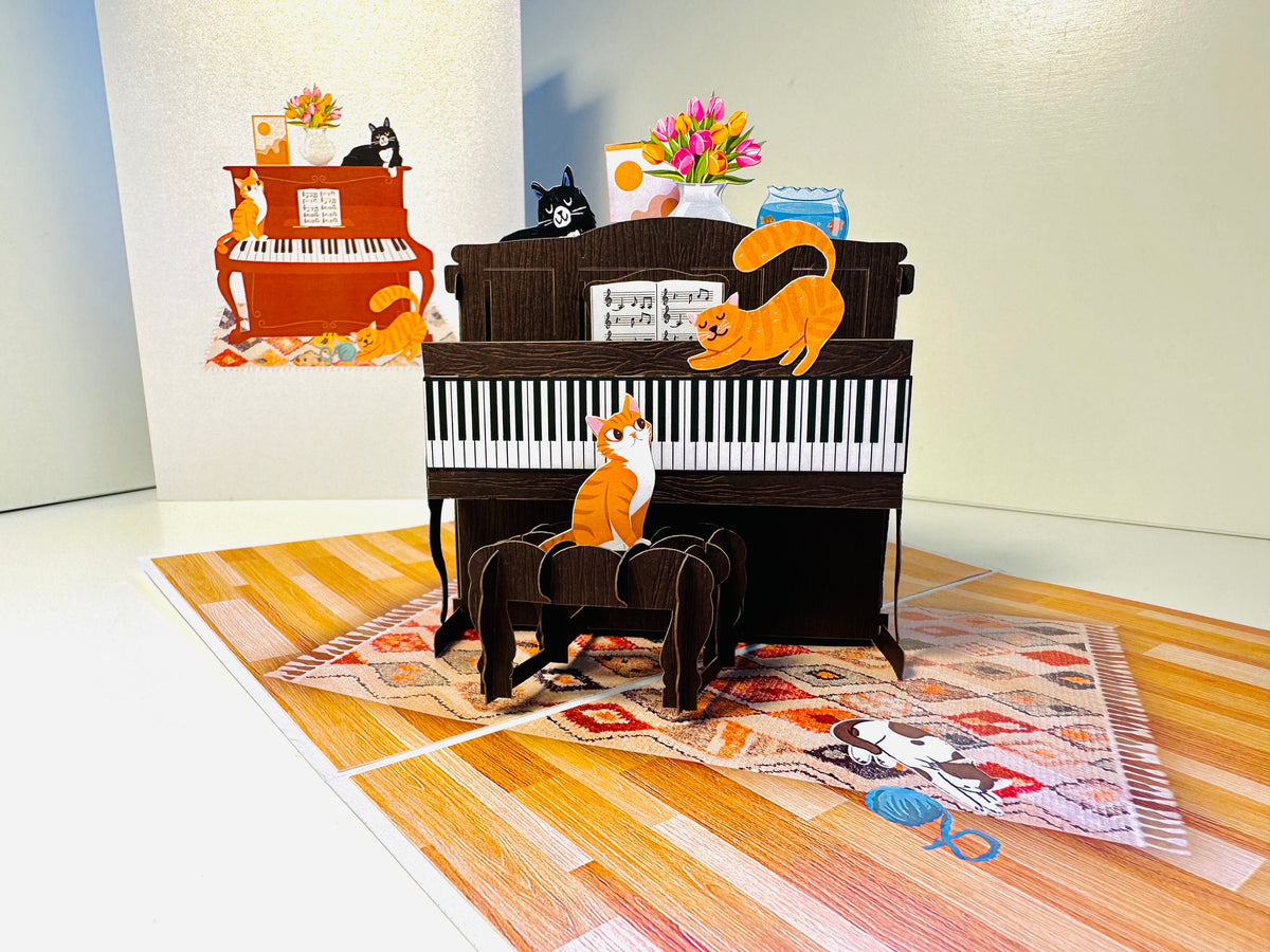 Majestic Musical Cats on a Piano! ~ Perfect Gifts for Crazy Cat Lovers Origami Pop Cards 3D Pop Up Greeting Card Best Wishes Happy Birthday Gift Thank You Handmade Best Wishes Blank Card for Any Occasion Happy Mother's Day Happy Father's Day Celebration