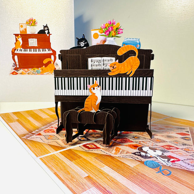 Majestic Musical Cats on a Piano! ~ Perfect Gifts for Crazy Cat Lovers Origami Pop Cards 3D Pop Up Greeting Card Best Wishes Happy Birthday Gift Thank You Handmade Best Wishes Blank Card for Any Occasion Happy Mother's Day Happy Father's Day Celebration