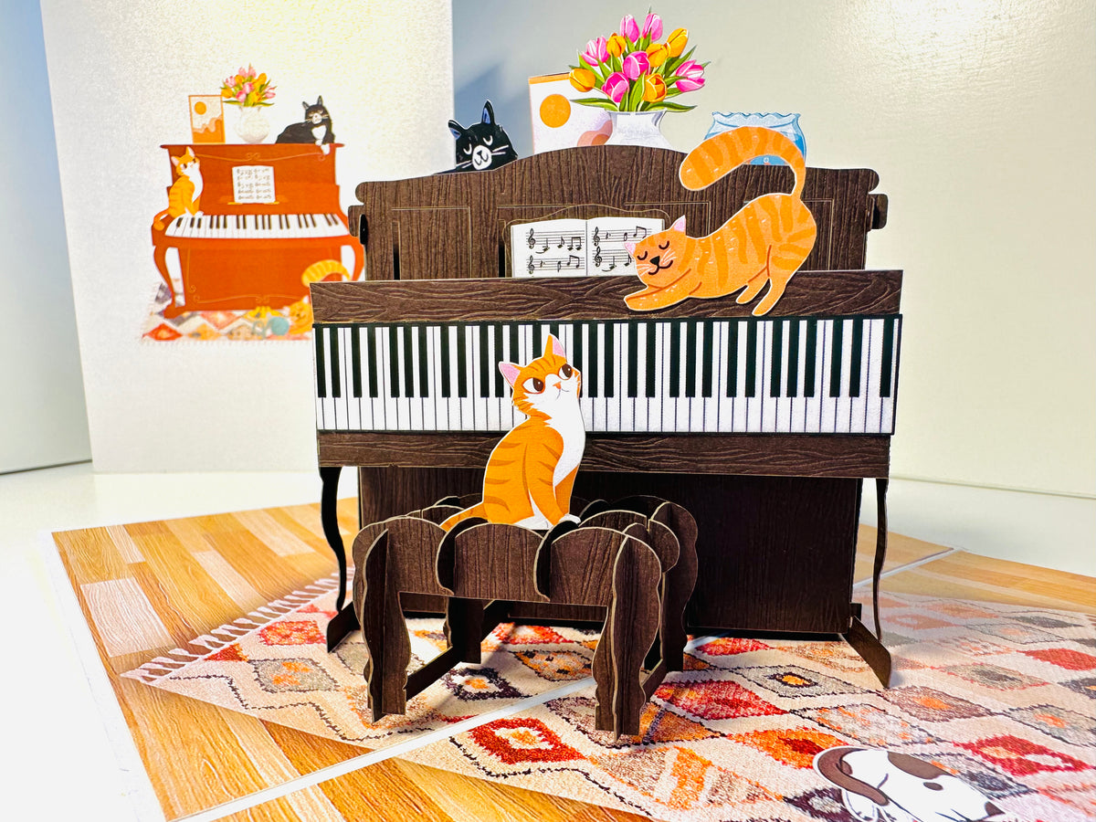 Majestic Musical Cats on a Piano! ~ Perfect Gifts for Crazy Cat Lovers Origami Pop Cards 3D Pop Up Greeting Card Best Wishes Happy Birthday Gift Thank You Handmade Best Wishes Blank Card for Any Occasion Happy Mother's Day Happy Father's Day Celebration