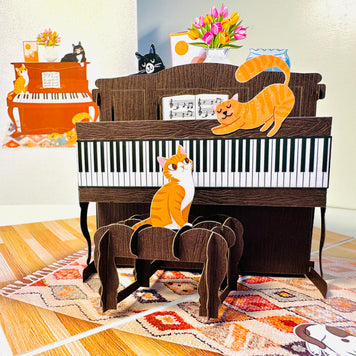 Majestic Musical Cats on a Piano! ~ Perfect Gifts for Crazy Cat Lovers Origami Pop Cards 3D Pop Up Greeting Card Best Wishes Happy Birthday Gift Thank You Handmade Best Wishes Blank Card for Any Occasion Happy Mother's Day Happy Father's Day Celebration