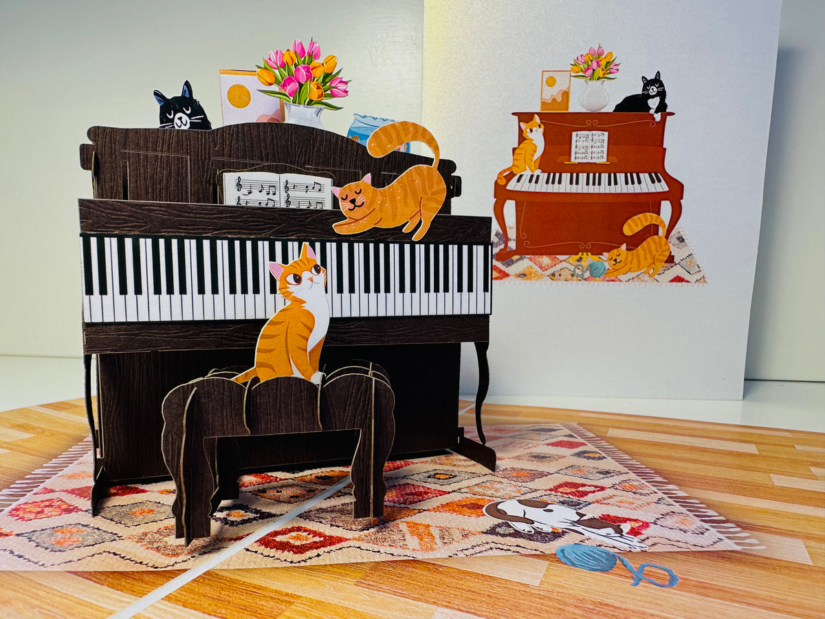 Majestic Musical Cats on a Piano! ~ Perfect Gifts for Crazy Cat Lovers Origami Pop Cards 3D Pop Up Greeting Card Best Wishes Happy Birthday Gift Thank You Handmade Best Wishes Blank Card for Any Occasion Happy Mother's Day Happy Father's Day Celebration