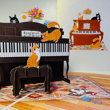 Majestic Musical Cats on a Piano! ~ Perfect Gifts for Crazy Cat Lovers Origami Pop Cards 3D Pop Up Greeting Card Best Wishes Happy Birthday Gift Thank You Handmade Best Wishes Blank Card for Any Occasion Happy Mother's Day Happy Father's Day Celebration