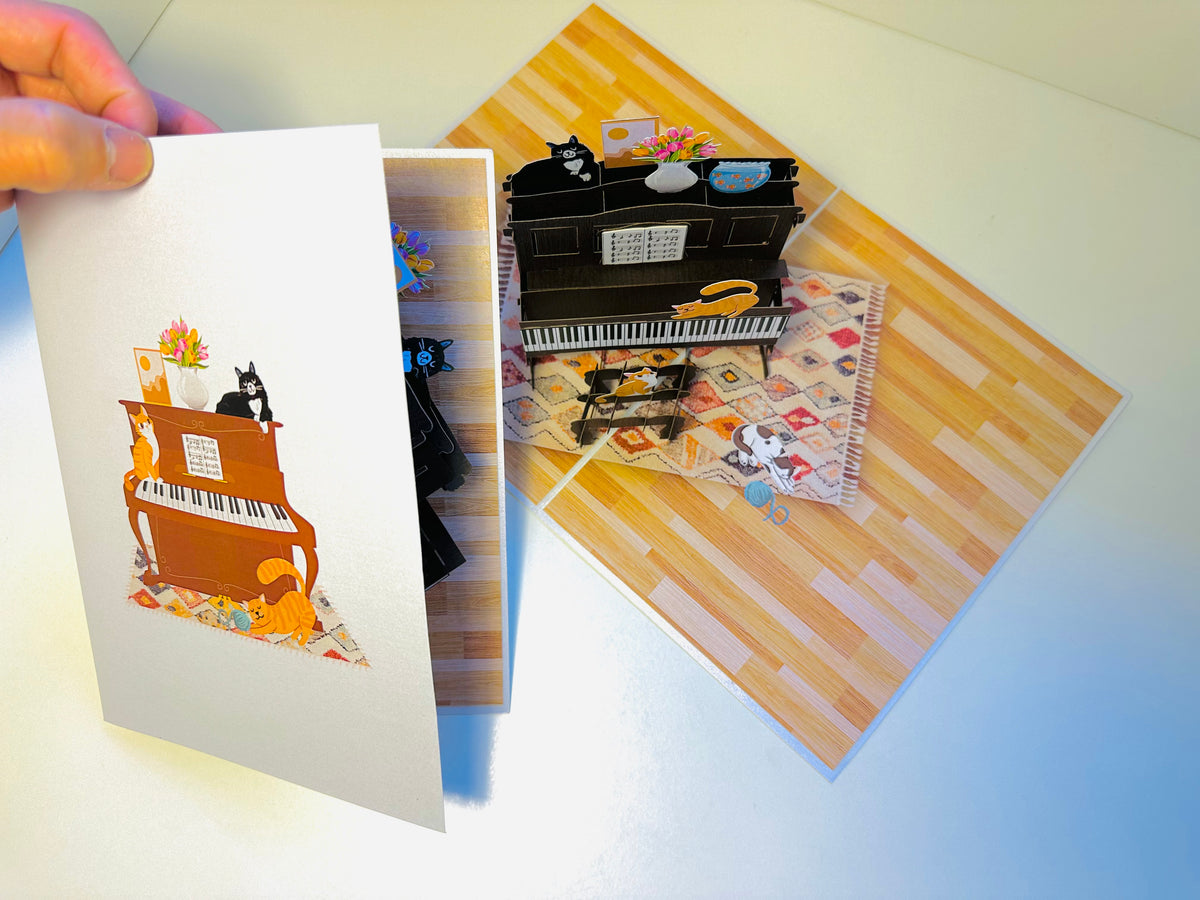 Majestic Musical Cats on a Piano! ~ Perfect Gifts for Crazy Cat Lovers Origami Pop Cards 3D Pop Up Greeting Card Best Wishes Happy Birthday Gift Thank You Handmade Best Wishes Blank Card for Any Occasion Happy Mother's Day Happy Father's Day Celebration