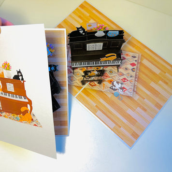 Majestic Musical Cats on a Piano! ~ Perfect Gifts for Crazy Cat Lovers Origami Pop Cards 3D Pop Up Greeting Card Best Wishes Happy Birthday Gift Thank You Handmade Best Wishes Blank Card for Any Occasion Happy Mother's Day Happy Father's Day Celebration