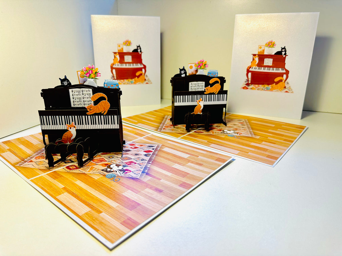 Majestic Musical Cats on a Piano! ~ Perfect Gifts for Crazy Cat Lovers Origami Pop Cards 3D Pop Up Greeting Card Best Wishes Happy Birthday Gift Thank You Handmade Best Wishes Blank Card for Any Occasion Happy Mother's Day Happy Father's Day Celebration