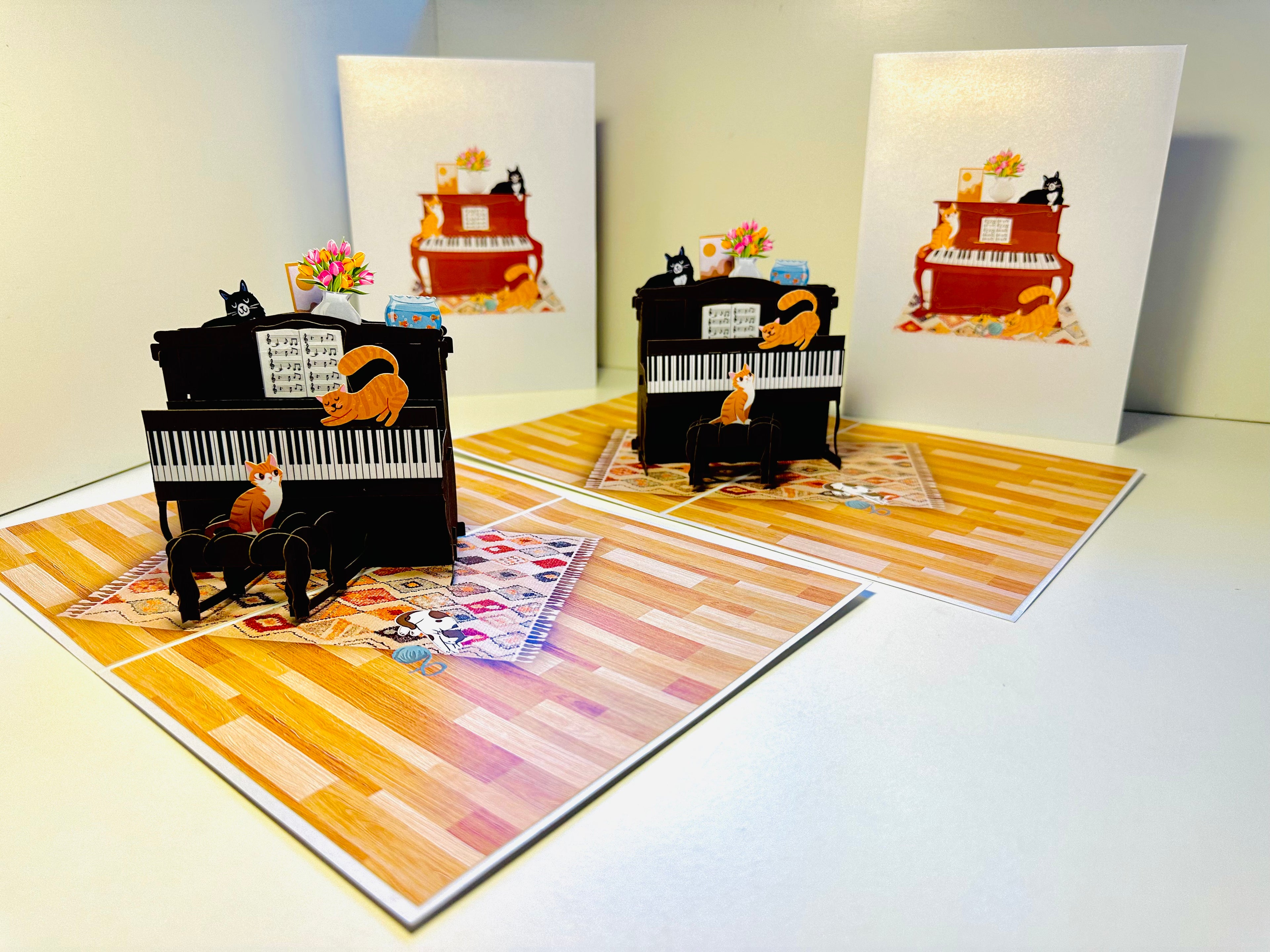 Majestic Musical Cats on a Piano! ~ Perfect Gifts for Crazy Cat Lovers Origami Pop Cards 3D Pop Up Greeting Card Best Wishes Happy Birthday Gift Thank You Handmade Best Wishes Blank Card for Any Occasion Happy Mother's Day Happy Father's Day Celebration