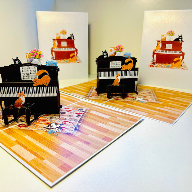 Majestic Musical Cats on a Piano! ~ Perfect Gifts for Crazy Cat Lovers Origami Pop Cards 3D Pop Up Greeting Card Best Wishes Happy Birthday Gift Thank You Handmade Best Wishes Blank Card for Any Occasion Happy Mother's Day Happy Father's Day Celebration