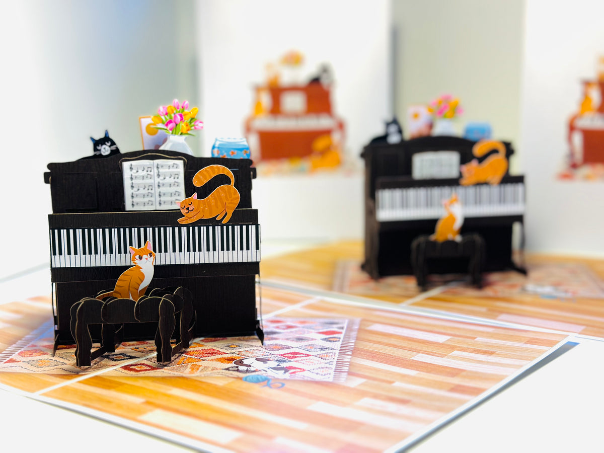 Majestic Musical Cats on a Piano! ~ Perfect Gifts for Crazy Cat Lovers Origami Pop Cards 3D Pop Up Greeting Card Best Wishes Happy Birthday Gift Thank You Handmade Best Wishes Blank Card for Any Occasion Happy Mother's Day Happy Father's Day Celebration