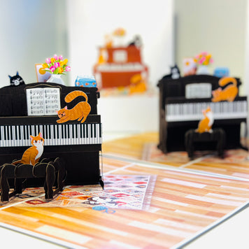 Majestic Musical Cats on a Piano! ~ Perfect Gifts for Crazy Cat Lovers Origami Pop Cards 3D Pop Up Greeting Card Best Wishes Happy Birthday Gift Thank You Handmade Best Wishes Blank Card for Any Occasion Happy Mother's Day Happy Father's Day Celebration