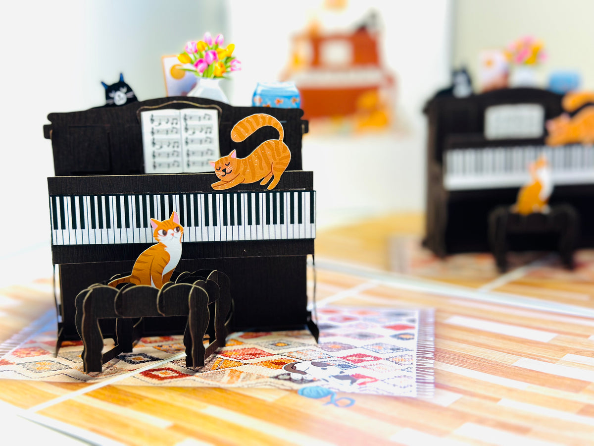 Majestic Musical Cats on a Piano! ~ Perfect Gifts for Crazy Cat Lovers Origami Pop Cards 3D Pop Up Greeting Card Best Wishes Happy Birthday Gift Thank You Handmade Best Wishes Blank Card for Any Occasion Happy Mother's Day Happy Father's Day Celebration
