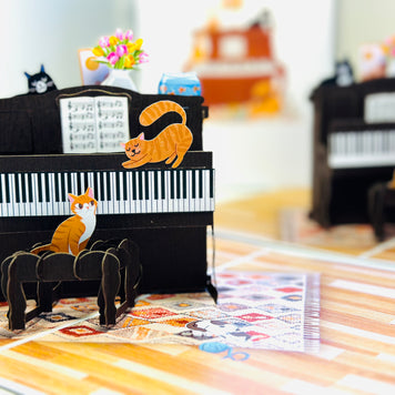 Majestic Musical Cats on a Piano! ~ Perfect Gifts for Crazy Cat Lovers Origami Pop Cards 3D Pop Up Greeting Card Best Wishes Happy Birthday Gift Thank You Handmade Best Wishes Blank Card for Any Occasion Happy Mother's Day Happy Father's Day Celebration