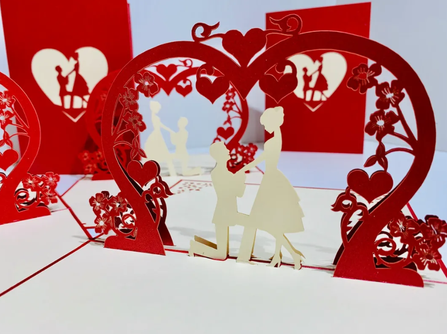 Marriage Engagement Proposal LOVE 12x17cm 3D POP UP GREETING CARD - Created by Origami Pop Cards Australian Design & Handmade 3D Pop Up Magical Paper Cards, Love Heart Fell and Romantic Handmade Pop Up Cards Happy Valentine's Day Celebrate
