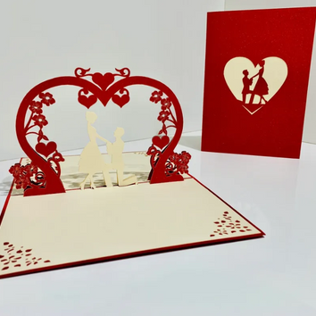 Marriage Engagement Proposal LOVE 12x17cm 3D POP UP GREETING CARD - Created by Origami Pop Cards Australian Design & Handmade 3D Pop Up Magical Paper Cards, Love Heart Fell and Romantic Handmade Pop Up Cards Happy Valentine's Day Celebrate