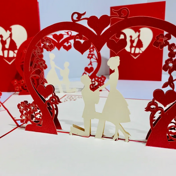 Marriage Engagement Proposal LOVE 12x17cm 3D POP UP GREETING CARD - Created by Origami Pop Cards Australian Design & Handmade 3D Pop Up Magical Paper Cards, Love Heart Fell and Romantic Handmade Pop Up Cards Happy Valentine's Day Celebrate