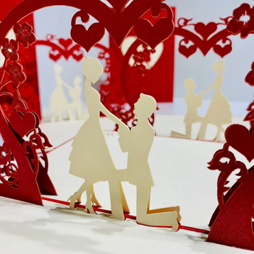 Marriage Engagement Proposal LOVE 12x17cm 3D POP UP GREETING CARD - Created by Origami Pop Cards Australian Design & Handmade 3D Pop Up Magical Paper Cards, Love Heart Fell and Romantic Handmade Pop Up Cards Happy Valentine's Day Celebrate