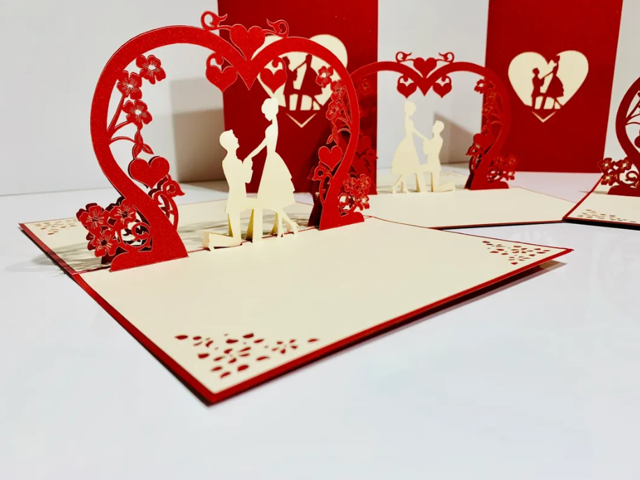 Marriage Engagement Proposal LOVE 12x17cm 3D POP UP GREETING CARD - Created by Origami Pop Cards Australian Design & Handmade 3D Pop Up Magical Paper Cards, Love Heart Fell and Romantic Handmade Pop Up Cards Happy Valentine's Day Celebrate