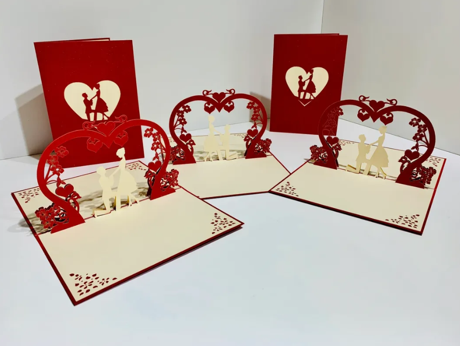 Marriage Engagement Proposal LOVE 12x17cm 3D POP UP GREETING CARD - Created by Origami Pop Cards Australian Design & Handmade 3D Pop Up Magical Paper Cards, Love Heart Fell and Romantic Handmade Pop Up Cards Happy Valentine's Day Celebrate