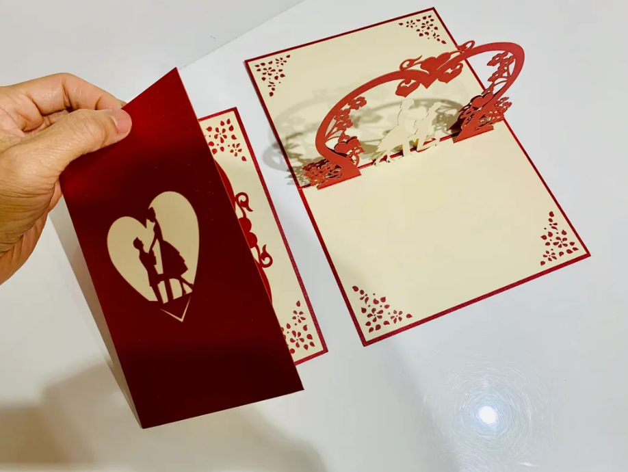 Marriage Engagement Proposal LOVE 12x17cm 3D POP UP GREETING CARD - Created by Origami Pop Cards Australian Design & Handmade 3D Pop Up Magical Paper Cards, Love Heart Fell and Romantic Handmade Pop Up Cards Happy Valentine's Day Celebrate