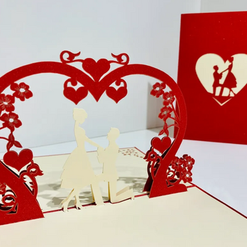 Marriage Engagement Proposal LOVE 12x17cm 3D POP UP GREETING CARD - Created by Origami Pop Cards Australian Design & Handmade 3D Pop Up Magical Paper Cards, Love Heart Fell and Romantic Handmade Pop Up Cards Happy Valentine's Day Celebrate