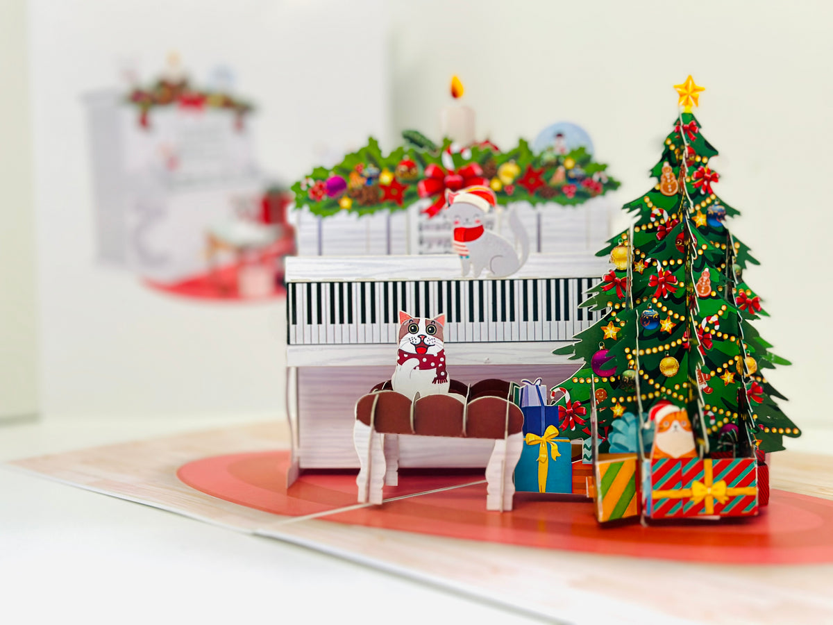 Meow Christmas Cat Party Origami Pop Cards 3D Pop Up Greeting Card Merry Christmas Thank You Handmade Best Wishes Blank Card Gift Happy Holidays Celebrate the Special Day Moment with Family and Friends