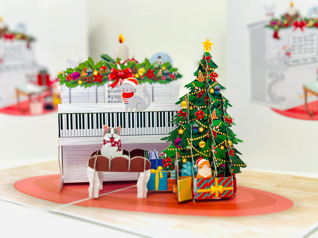 Meow Christmas Cat Party Origami Pop Cards 3D Pop Up Greeting Card Merry Christmas Thank You Handmade Best Wishes Blank Card Gift Happy Holidays Celebrate the Special Day Moment with Family and Friends