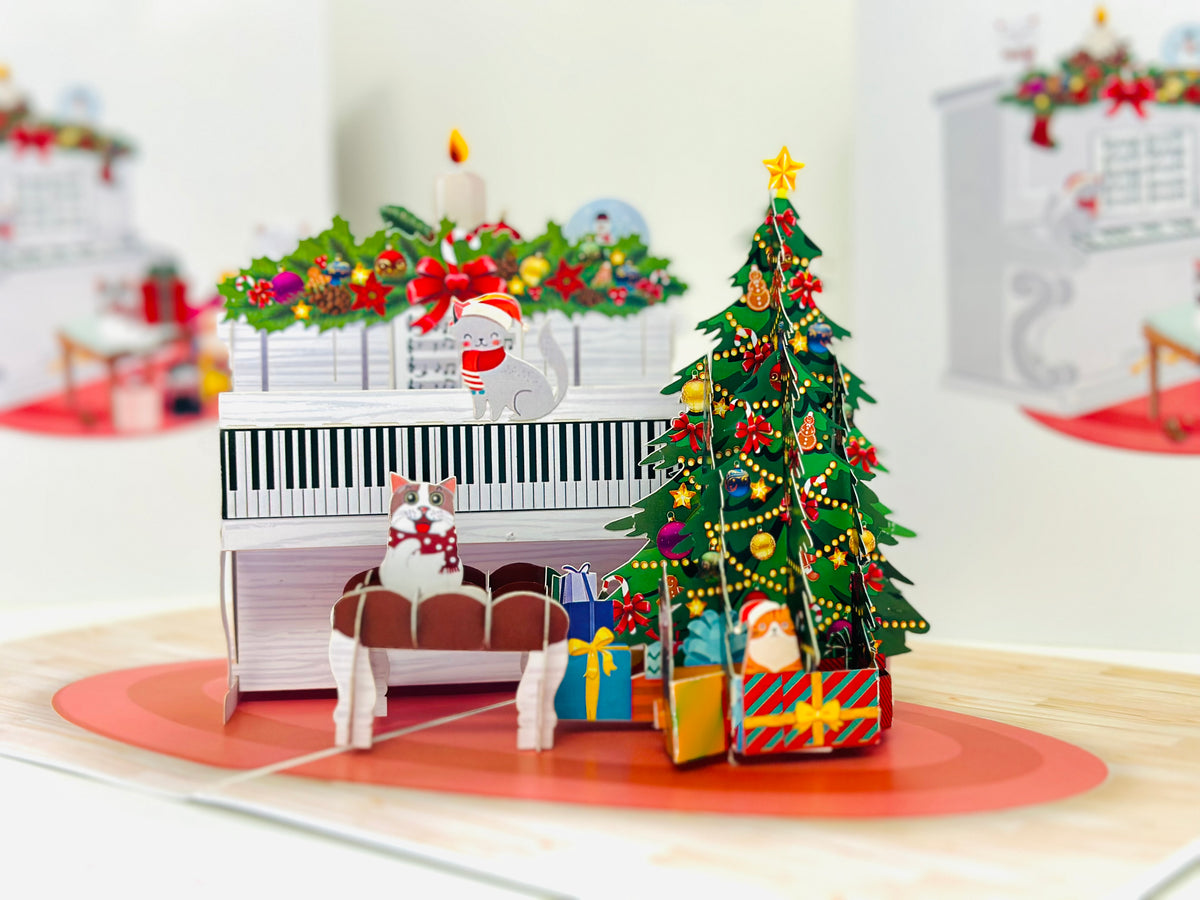 Meow Christmas Cat Party Origami Pop Cards 3D Pop Up Greeting Card Merry Christmas Thank You Handmade Best Wishes Blank Card Gift Happy Holidays Celebrate the Special Day Moment with Family and Friends