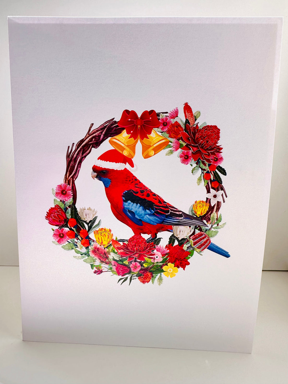 Merry Christmas Australian Bird Crimson Rosella & Native Flower Wreath Origami Pop Cards 3D Pop Up Greeting Card Merry Christmas Thank You Handmade Best Wishes Blank Card Gift Happy Holidays Celebrate the Special Day Moment with Family and Friends
