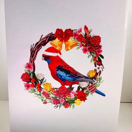 Merry Christmas Australian Bird Crimson Rosella & Native Flower Wreath Origami Pop Cards 3D Pop Up Greeting Card Merry Christmas Thank You Handmade Best Wishes Blank Card Gift Happy Holidays Celebrate the Special Day Moment with Family and Friends